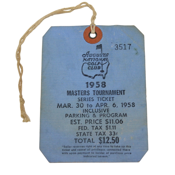 1958 Masters Tournament SERIES Badge #3517 - Arnold Palmers First Masters Win