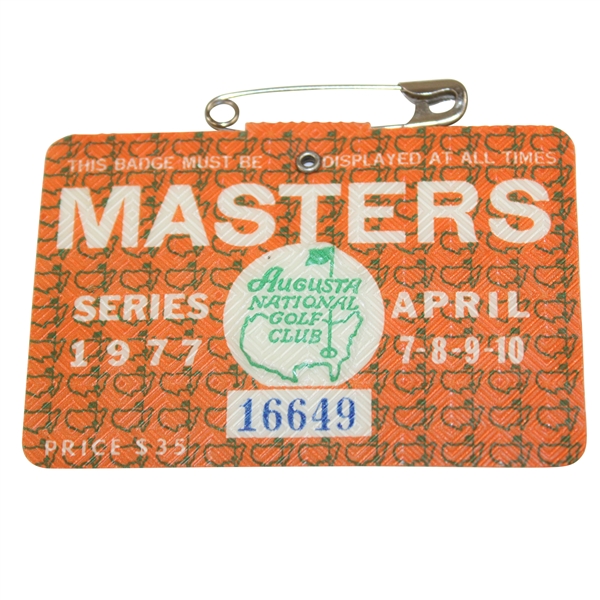 1977 Masters Tournament SERIES Badge #16649 - Tom Watson Winner