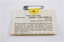 1973 Masters Tournament SERIES Badge #19454 - Tommy Aaron Winner