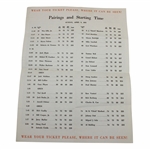 1961 Masters Tournament Official Sunday Final Rd Pairings & Starting Times Sheet