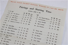 1961 Masters Tournament Official Sunday Final Rd Pairings & Starting Times Sheet
