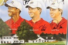 Tiger Woods & Team USA with Captain Sutton Signed 2004 Ryder Cup at Oakland Hills Poster JSA ALOA