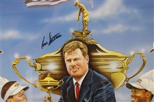 Tiger Woods & Team USA with Captain Sutton Signed 2004 Ryder Cup at Oakland Hills Poster JSA ALOA