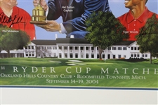 Tiger Woods & Team USA with Captain Sutton Signed 2004 Ryder Cup at Oakland Hills Poster JSA ALOA