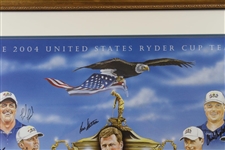 Tiger Woods & Team USA with Captain Sutton Signed 2004 Ryder Cup at Oakland Hills Poster JSA ALOA
