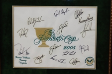 Tiger Woods, Captain Nicklaus & Team Signed 2005 The President's Cup Flag - Framed JSA ALOA