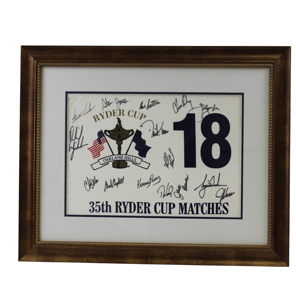 Tiger Woods & Team USA with Captain Sutton Signed 2004 Ryder Cup at Oakland Hills Flag JSA ALOA