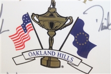 Tiger Woods & Team USA with Captain Sutton Signed 2004 Ryder Cup at Oakland Hills Flag JSA ALOA