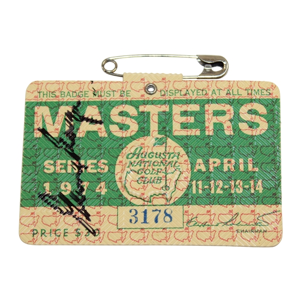 Gary Player Signed 1974 Masters Tournament SERIES Badge #3178 JSA ALOA