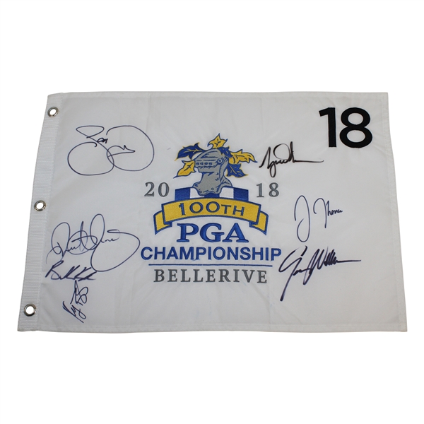 Champ Brooks Koepka, Tiger Woods & Five (5) PGA Champs Signed 2018 PGA Flag JSA ALOA