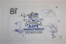 Champ Brooks Koepka, Tiger Woods & Five (5) PGA Champs Signed 2018 PGA Flag JSA ALOA