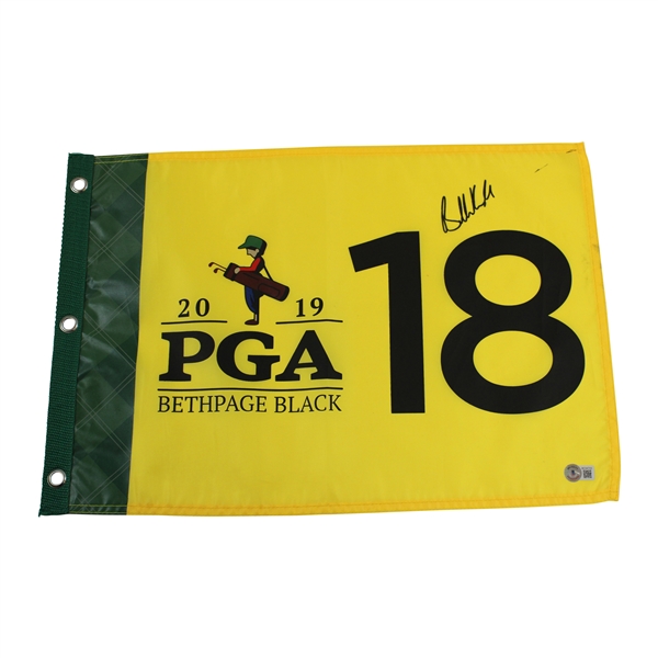 Brooks Koepka Signed 2019 PGA at Bethpage Black Screen Flag BECKETT #BC94703