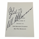 Phil Mickelson Signed 2010 Masters Chairmans Cocktail Buffet Menu - Night of Win! JSA ALOA