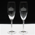 Pair of Augusta National Clubhouse Logo Flute Champagne Glasses