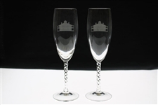 Pair of Augusta National Clubhouse Logo Flute Champagne Glasses