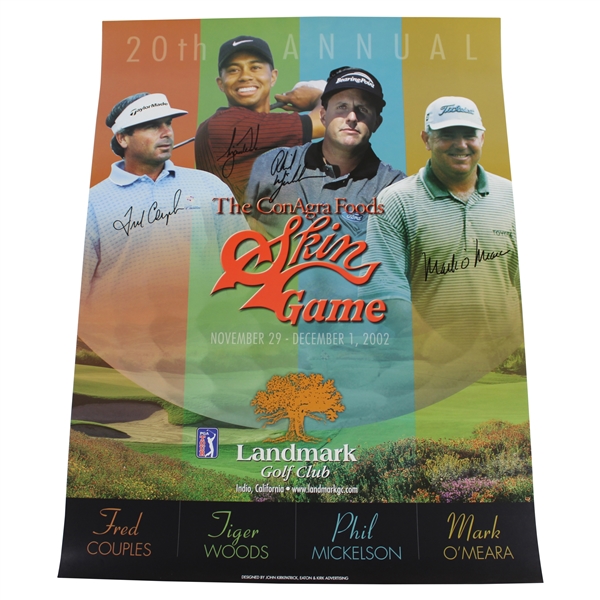 Tiger Woods, Phil Mickelson, OMeara & Couples Signed 2002 The Skins Game Poster JSA ALOA