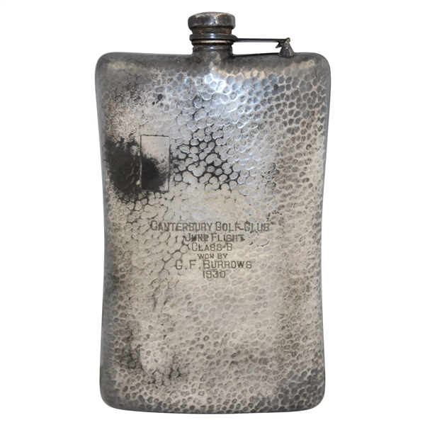 1930 Canterbury GC Silver Plated Junr. Flight Cass B Golf Trophy Flask Won by G.F. Burrows