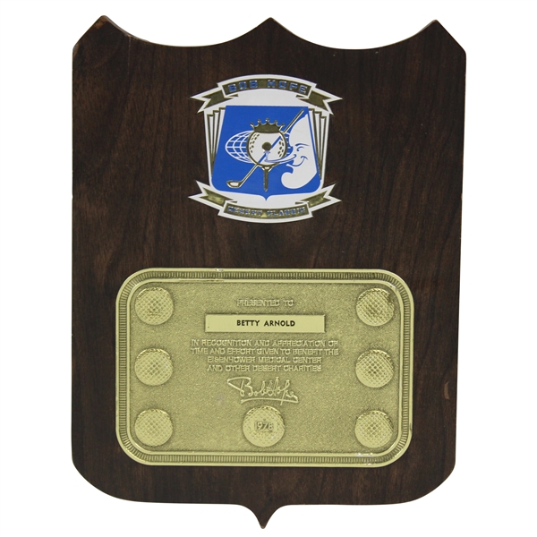 1978 Bob Hope Desert Classic Plaque Award of Appreciation Given To Betty Arnold