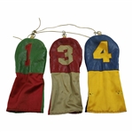 Vintage Multi-Colored Leather/Fabric Golf Club Headcovers - 1, 3, & 4