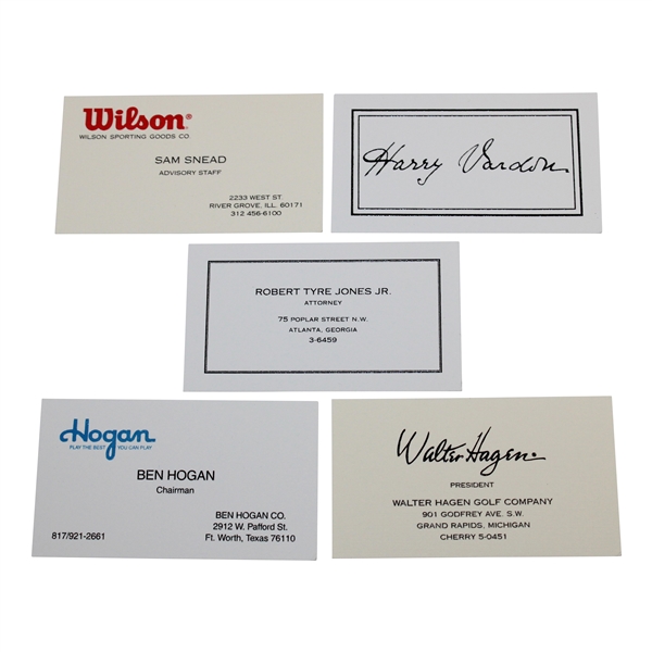 Five (5) Legends of Golf Replica Business Cards - Jones/Vardon/Snead/Hogan/Hagen