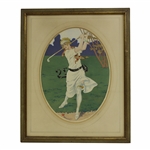 Circa 1930 Georges Grellet Ltd Ed Signed Lithograph Woman Golfer - Framed