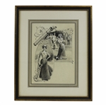 Circa 1900 Lady Golfer Watercolor Painting with Stovepipe Bags - Framed