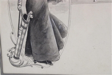Circa 1900 Lady Golfer Watercolor Painting with Stovepipe Bags - Framed