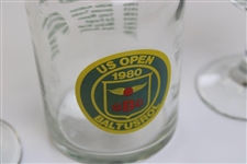 Two (2) Baltusrol Golf Club '1895' Logo Glasses & 1980 Us Open Logo Decanter