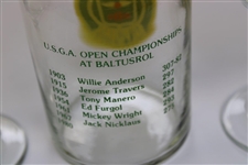 Two (2) Baltusrol Golf Club '1895' Logo Glasses & 1980 Us Open Logo Decanter