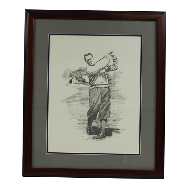 Bobby Jones Ltd Ed 792/850 Post-Swing Pencil Sketch 1992 Print - Framed