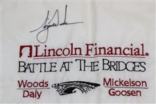 Tiger Woods, Daly & Goosen Signed Lincoln Financial Embroidered Flag JSA ALOA 