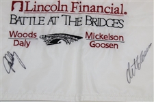 Tiger Woods, Daly & Goosen Signed Lincoln Financial Embroidered Flag JSA ALOA 