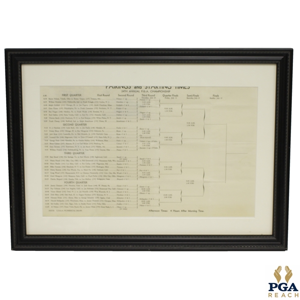 1941 PGA Championship Quarter Finals Pairing Sheet - Vic Ghezzi Defeats Byron Nelson in Finals