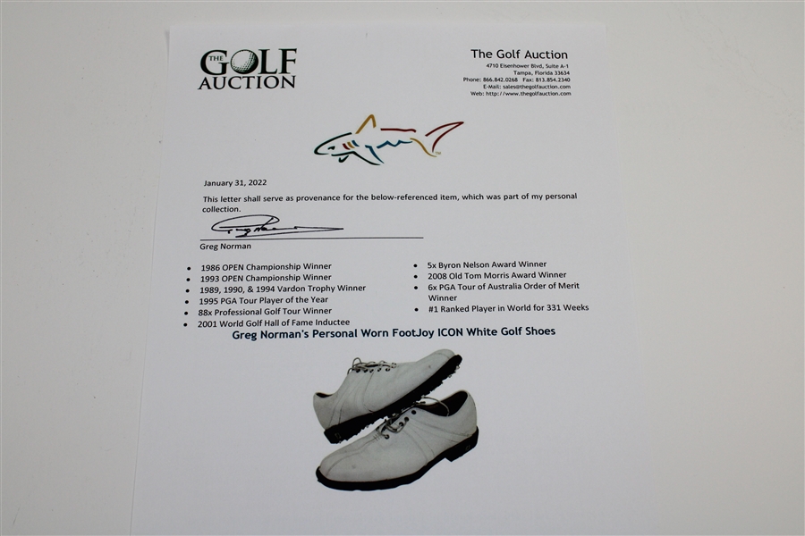 Greg Norman's Personal Worn FootJoy ICON White Golf Shoes