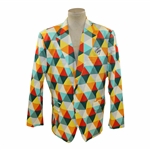 John Daly Signed Personal Hand-tailored LoudMouth Green, Red, Orange, & Yellow Triangles Themed Sport Coat JSA ALOA