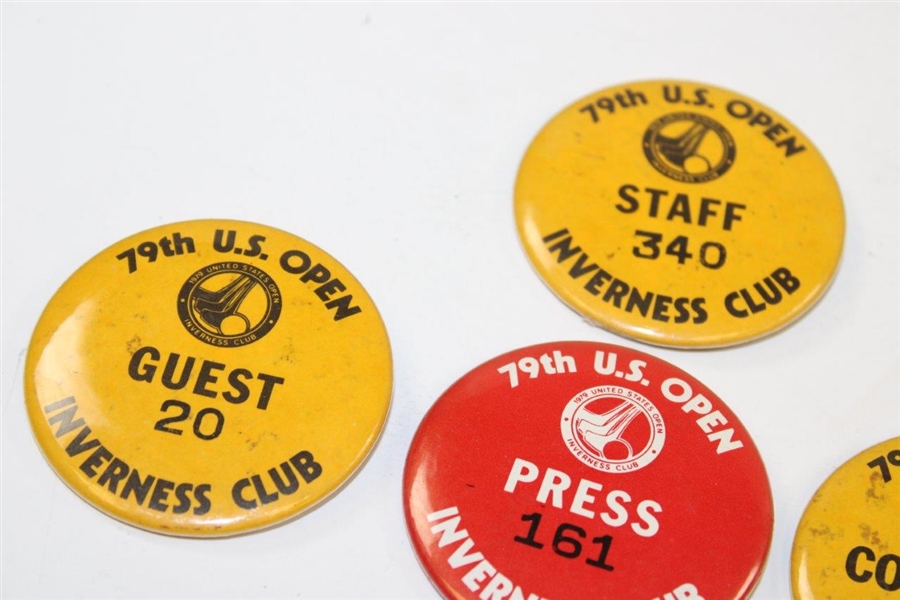 Five (5) 1979 US Open at Inverness Badges - Press, Staff, Guest & Committee
