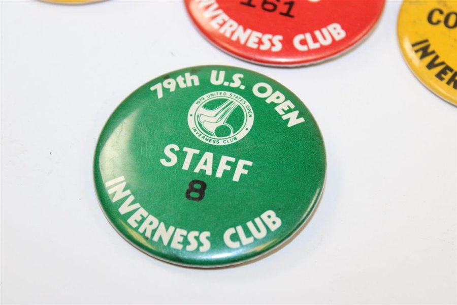 Five (5) 1979 US Open at Inverness Badges - Press, Staff, Guest & Committee