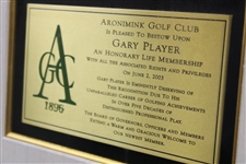Aronimink GC Awarded Honorary Life Membership To Gary Player Plaque