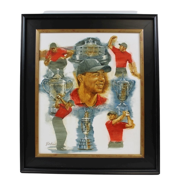 Original Tiger Woods Grand Slam Oil Painting By Artist Robert Fletcher - Framed