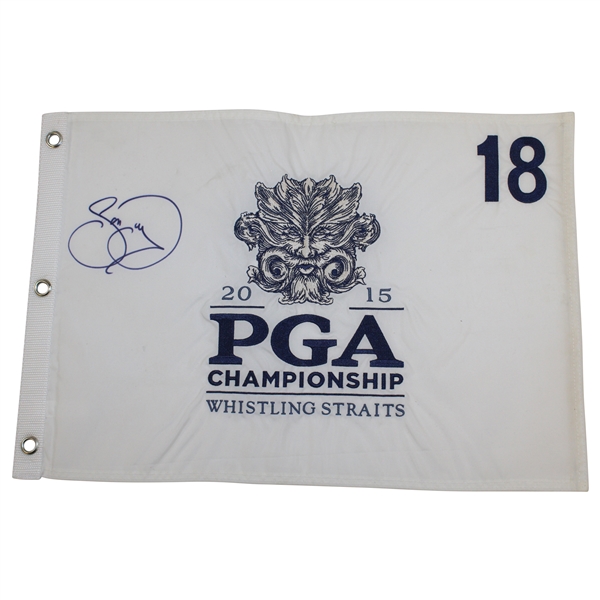 Jason Day Signed 2015 PGA at Whistling Straits White Embroidered Flag JSA ALOA
