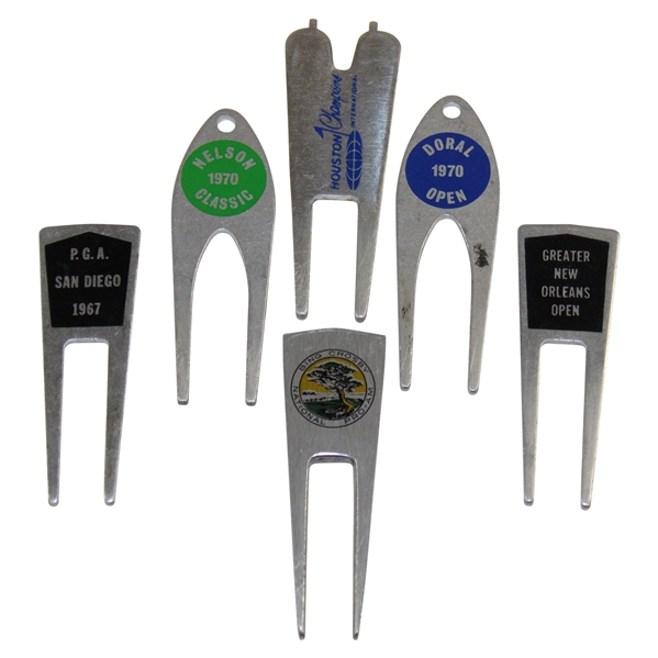 Charles Coodys Six (6) Tournament Divot Tools Including Crosby Pro-Am