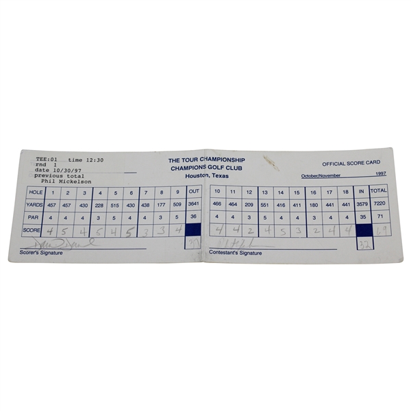 Phil Mickelson & Champion David Duval Signed 1997 Tour Championship Scorecard JSA ALOA