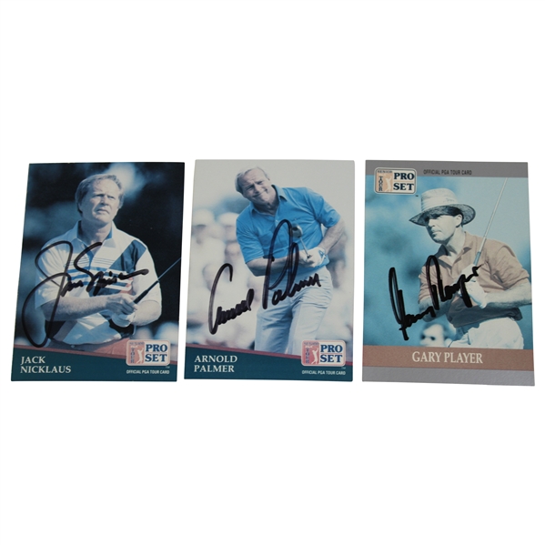 Big 3 Palmer, Nicklaus, & Player Signed Pro-Set Golf Cards JSA ALOA
