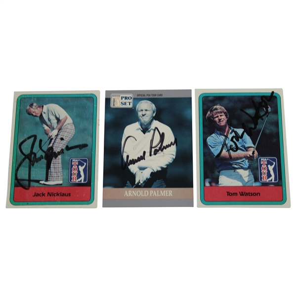 Arnold Palmer, Jack Nicklaus, & Tom Watson Signed Pro-Set Golf Cards JSA ALOA