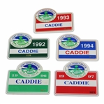 Five (5) Various AT&T Pebble Beach Caddy Badges - 1992-1997