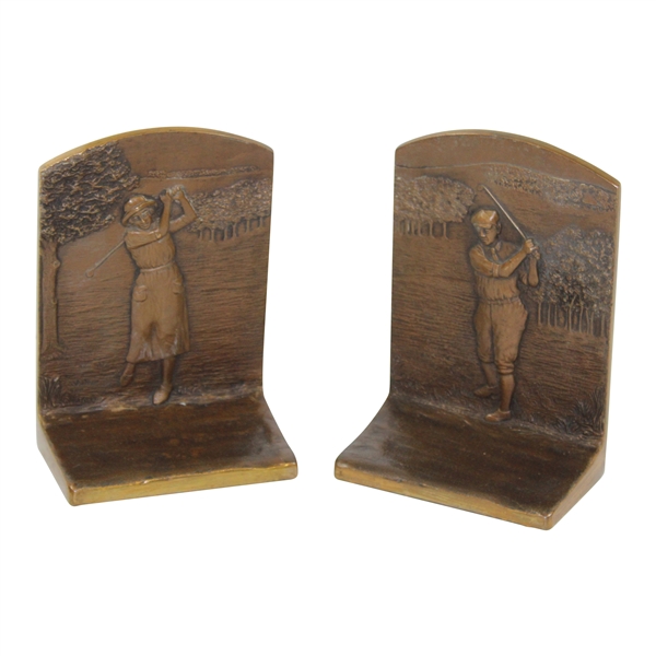 Vintage Bobby Jones & Glenna Collet Themed Bronze Bookends