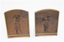 Vintage Bobby Jones & Glenna Collet Themed Bronze Bookends