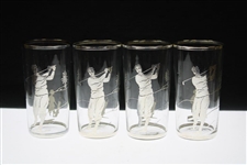 Vintage Silver Overlay Glass Decanter With Four (4) Drinking Glasses