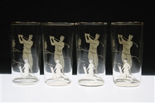Vintage Silver Overlay Glass Decanter With Four (4) Drinking Glasses