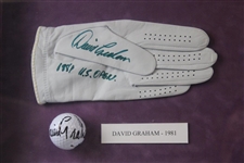 Ten (10) US Open Champs Signed Golf Balls/Gloves - Framed - Doug Sanders Collection JSA ALOA